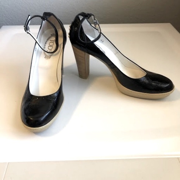 TOD'S Made in Italy Aspen Black Patent Platform Pump Driving Heels 9.5 MSRP $800 - Picture 2 of 8